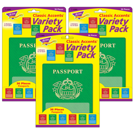 TREND ENTERPRISES Passports Classic Accents® Variety Pack, 36 Per Pack, PK3 T10980